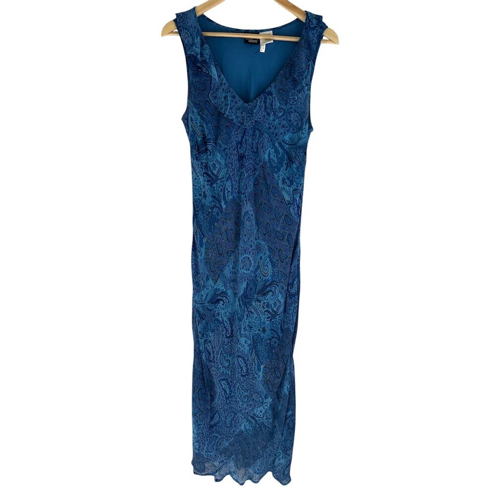Vintage Boutique Europa Size 12 Blue Paisley Ruffle Neck Flutter Hem Y2K‎